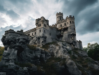 Obraz premium Majestic Medieval Castle Perched on Rocky Cliff