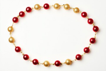 Obraz premium A creative flat-lay design of garland arranged in an arch shape with evenly spaced red and gold decorations, perfect for use in banners or cards.