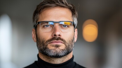 Obraz premium Serious Man with Glasses Professional Portrait Businessman Executive Corporate Office