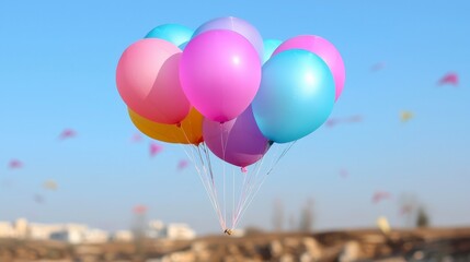 Fototapeta premium Colorful Balloons Floating Festive Celebration Happy Birthday Party Sky Outdoor