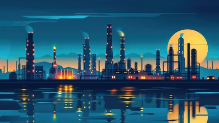 Obraz premium Vibrant Industrial Skyline at Night