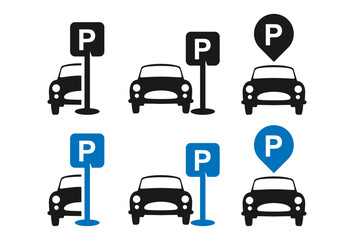 Car parking icon set. Public parking and parking location symbol. vector template