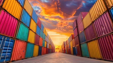 Fototapeta premium Vibrant Shipping Containers at Sunset