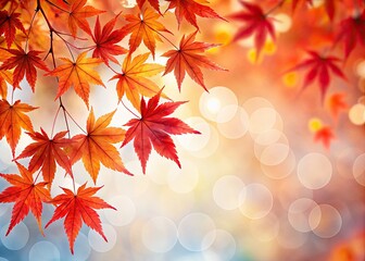 Fototapeta premium Artistic autumn image: red maple leaves in soft bokeh focus. Minimalist design.