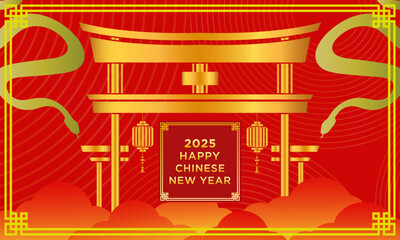 Naklejka premium Chinese zodiac Snake symbol. Chinese New Year 2025 illustration of Year of Snake, Modern luxury oriental illustration for cover, banner, website, decor