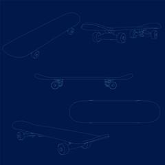 vector line art drawing illustration set collection of a skateboard © German Ovchinnikov