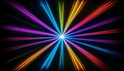 abstract dark background of light with stripes of colourful rays moving from the center