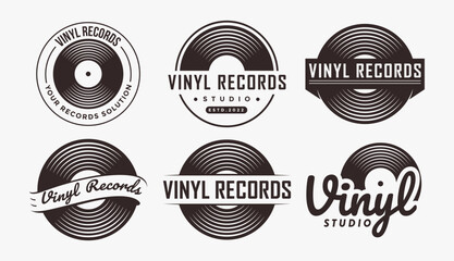 Set of music vinyl logo emblem label on white background