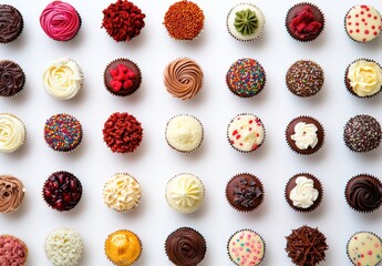 A Vibrant Display of Cupcakes with Various Toppings and Flavors Perfect for Celebrations, Parties, or Special Events Showcasing Sweet Indulgence and Creativity
