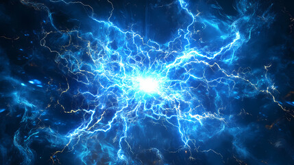 Fototapeta premium Aerial blue background with glowing electromagnetic flux. Flux. Illustration