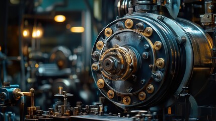 Obraz premium Close-up of Industrial Machine Gear: Intricate Metalwork