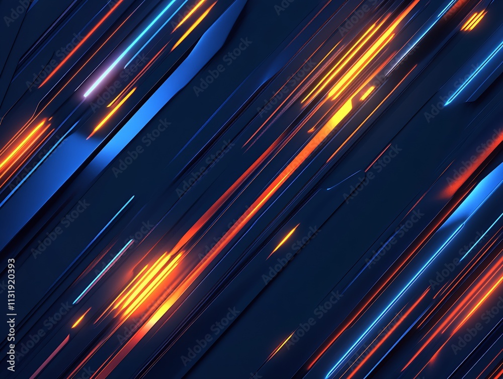 Poster Abstract Digital Background with Dynamic Blue and Orange Light Streaks for Technology Themes : Generative AI
