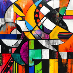 Vibrant Abstract Painting with Bold Geometric Shapes