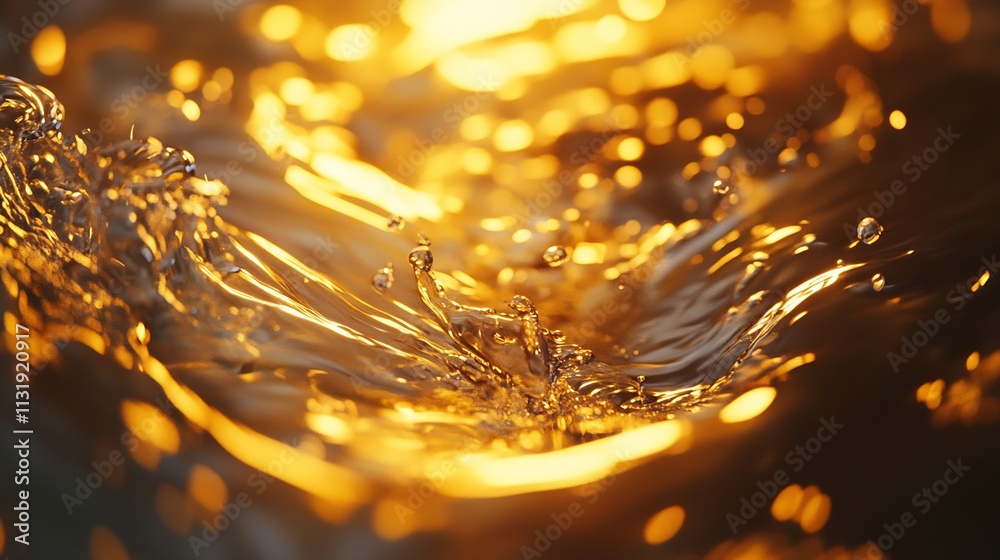 Fototapete Golden liquid splashes creating intricate patterns of light and motion : Generative AI