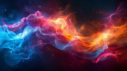 Cosmic Nebula: Intertwined Celestial Streams of Blue, Orange, and Red