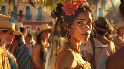 Exotic women appear in the crowd With dazzling beauty, AI generated images