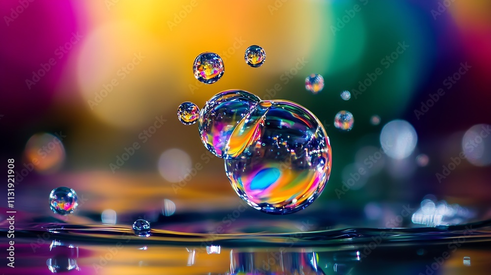 Poster vibrant rainbow bubbles in colorful abstract artistic water reflection : generative ai