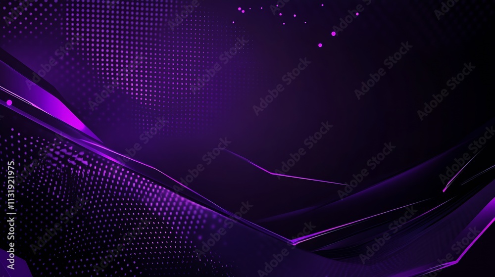 Leinwandbilder dynamic purple abstract digital background with geometric waves and dots : generative ai