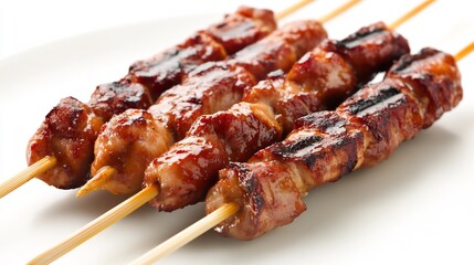 Delicious Grilled Chicken Skewers on Wooden Sticks