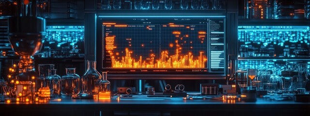 Futuristic Laboratory Hologram DNA Analysis Health Science Technology Research Interface