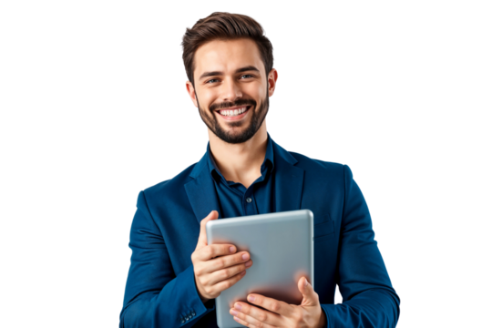 Portrait of a smiling businessman with tablet, business concept