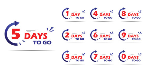 Countdown left days banner. days to go count time banner one to ten, One to ten days left banner. can be use for promotion, sale, landing page, template, web, mobile app, poster, banner