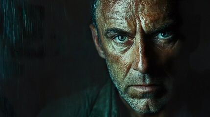 Obraz premium Intense Male Portrait: A Dramatic Close-Up