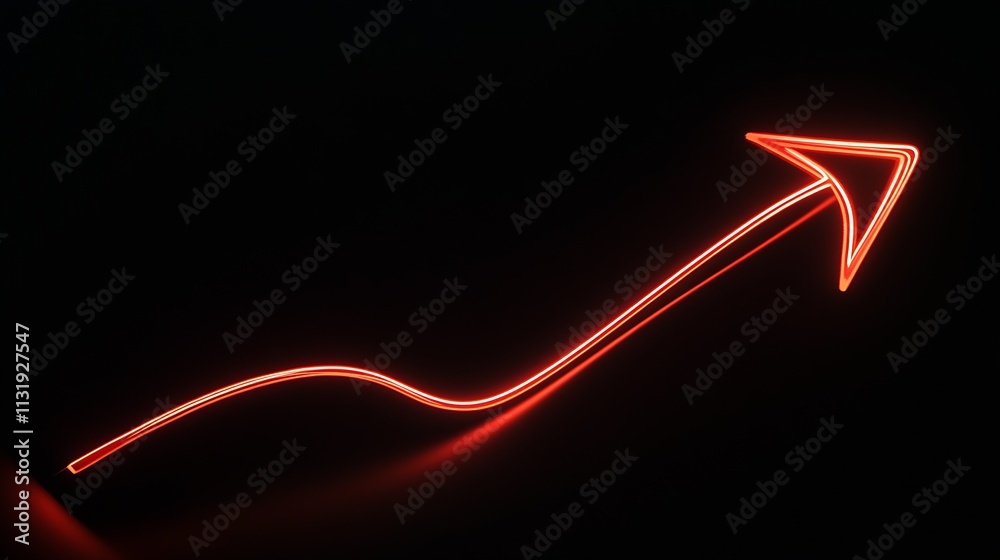 Poster Red Neon Arrow with Classic Curved Design Symbolizing Path to Success : Generative AI