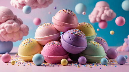 Colorful Pastel Ice Cream Scoops with Sprinkles