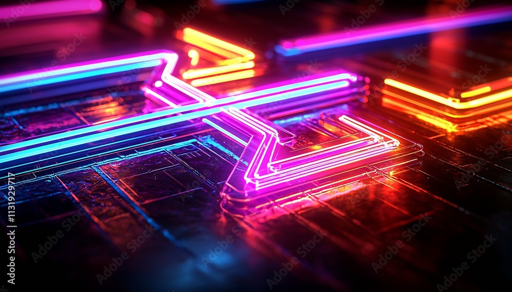 Aufkleber Futuristic electronics with neon lines creating dynamic digital artwork : Generative AI