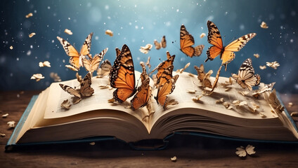 Naklejka premium Open Book with Butterflies Variation