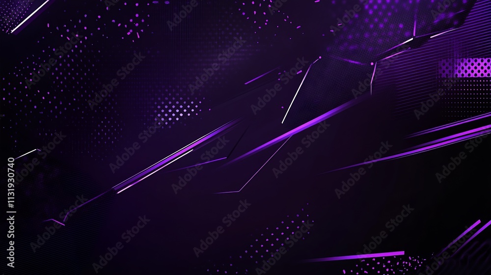 Aufkleber Futuristic Purple Digital Background with Geometric Patterns and Light Effects : Generative AI