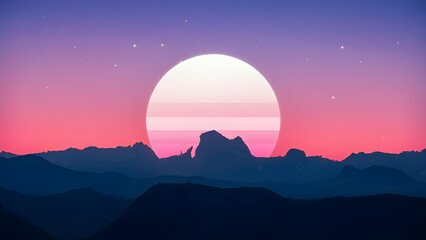 Minimalist mountain silhouette against a pastel pink sunset evoking tranquility and simplicity ideal for modern art and serene landscapes