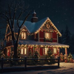 Obraz premium Christmas house in the night