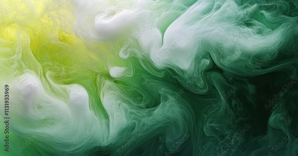Poster neon green blue fluid abstract art with swirling patterns and misty texture background