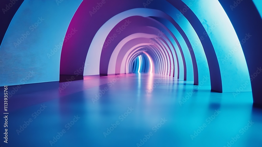 Aufkleber Futuristic Neon Tunnel with Arched Light Patterns Creating a Mesmerizing and Vibrant Atmosphere : Generative AI