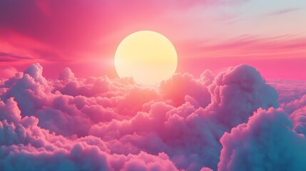Vibrant sunset above fluffy clouds creating a dreamlike ethereal atmosphere : Generative AI