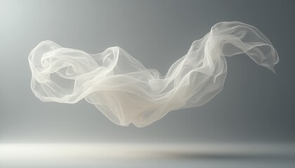 Fototapeta premium A delicate, translucent white fabric appears to float effortlessly in mid-air, creating a sense of tranquility and elegance. The soft, flowing lines and gentle curves evoke feelings of serenity and