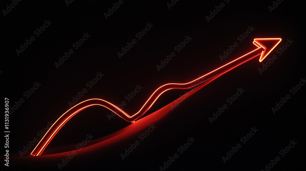 Poster Innovative Red Neon Arrow Displaying Wave Pattern for Direction and Progress : Generative AI