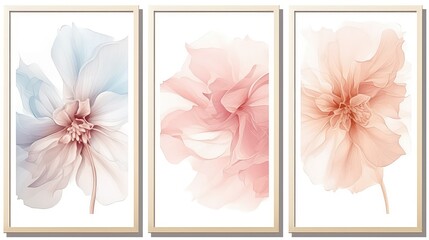 Obraz premium Elegant Pastel Floral Triptych Wall Art Framed Prints