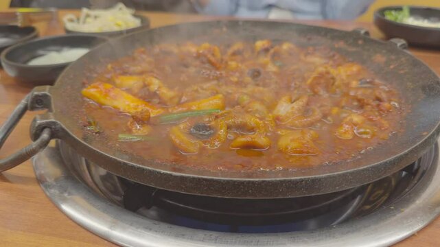 Spicy Korean Dish with Seafood in a Hot Pot