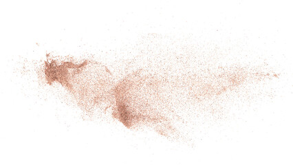 3D rendering of scattered sand granules or fine dirt on transparent background