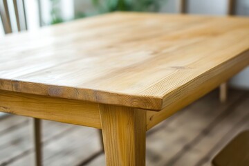 Fototapeta premium Close-up of a wooden table surface in a bright room.