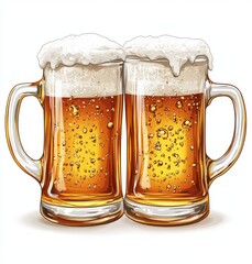 Two Clinking Glasses of Cold Beer with Foamy Heads Showcasing Refreshing Bubbles and Amber Color in a Celebration Setting for Enjoyment and Cheers