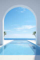 Fototapeta premium Stunning view of pool with ocean and sky backdrop