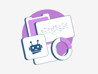 AI-Powered Social Media Analytics. Automate smm analysis of social media performance with AI, including engagement rates, trends and audience insights. Vector with AI icon and social media dashboards