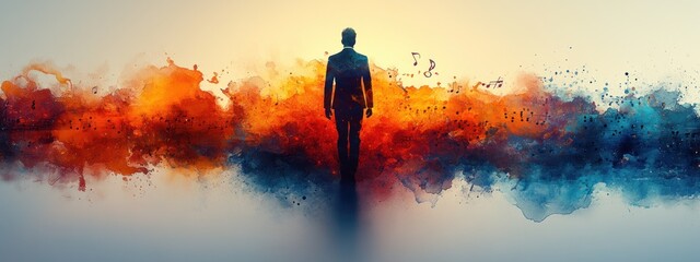 Obraz premium Abstract Modern Art Design Business Concept Featuring Silhouette in Suit with Colorful Background