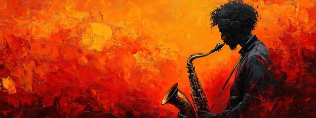 Jazz music abstract poster saxophone silhouette vibrant background concert art design band festival musician play
