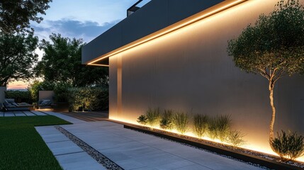 Modern wall with embedded LED strip lighting