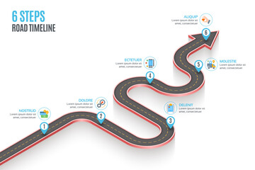 Isometric navigation map infographic 6 steps timeline concept.